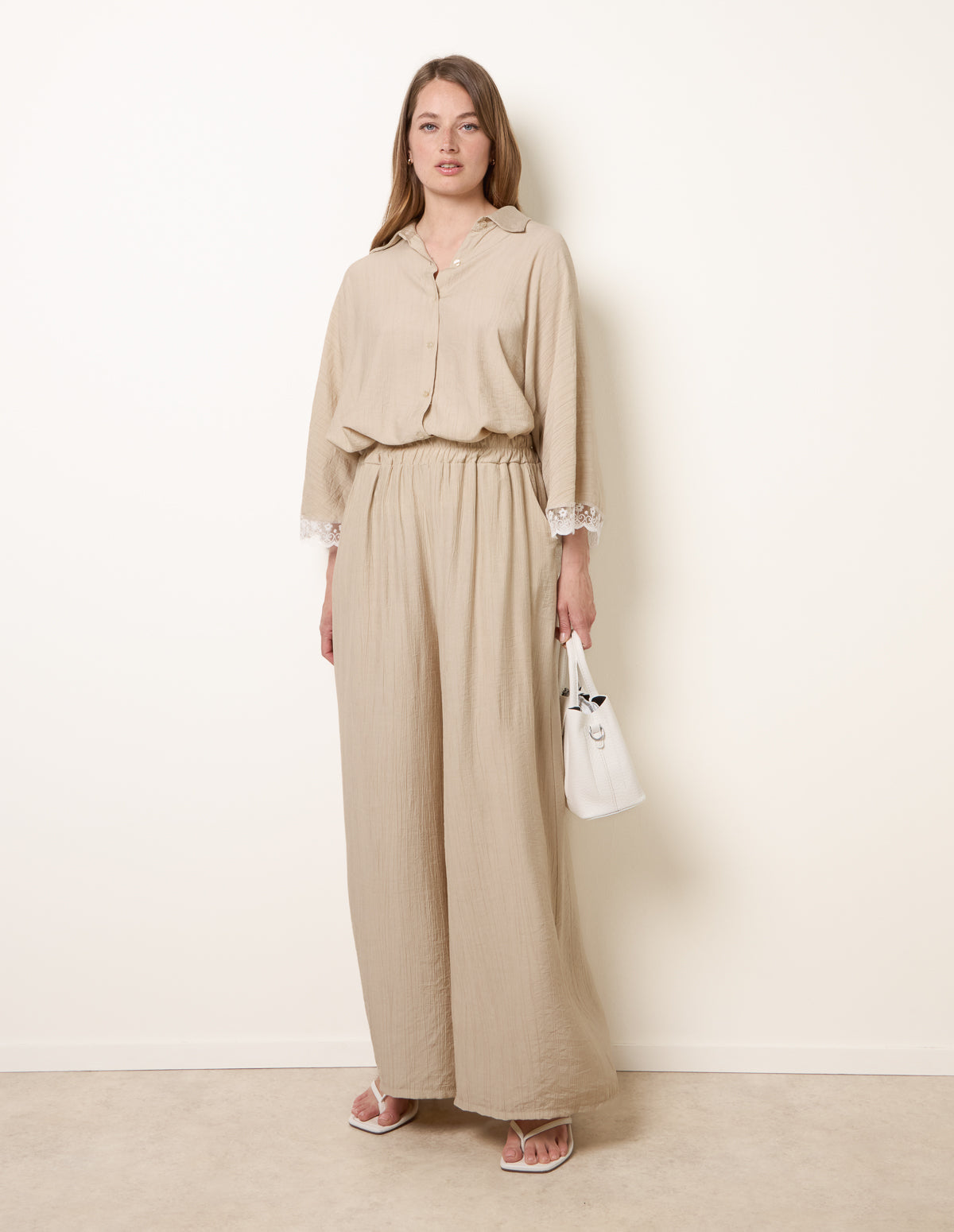 Crinkle Viscose Wide Leg Trousers