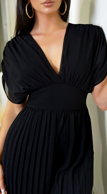 Selene V Neck Pleated Jumpsuit - Black