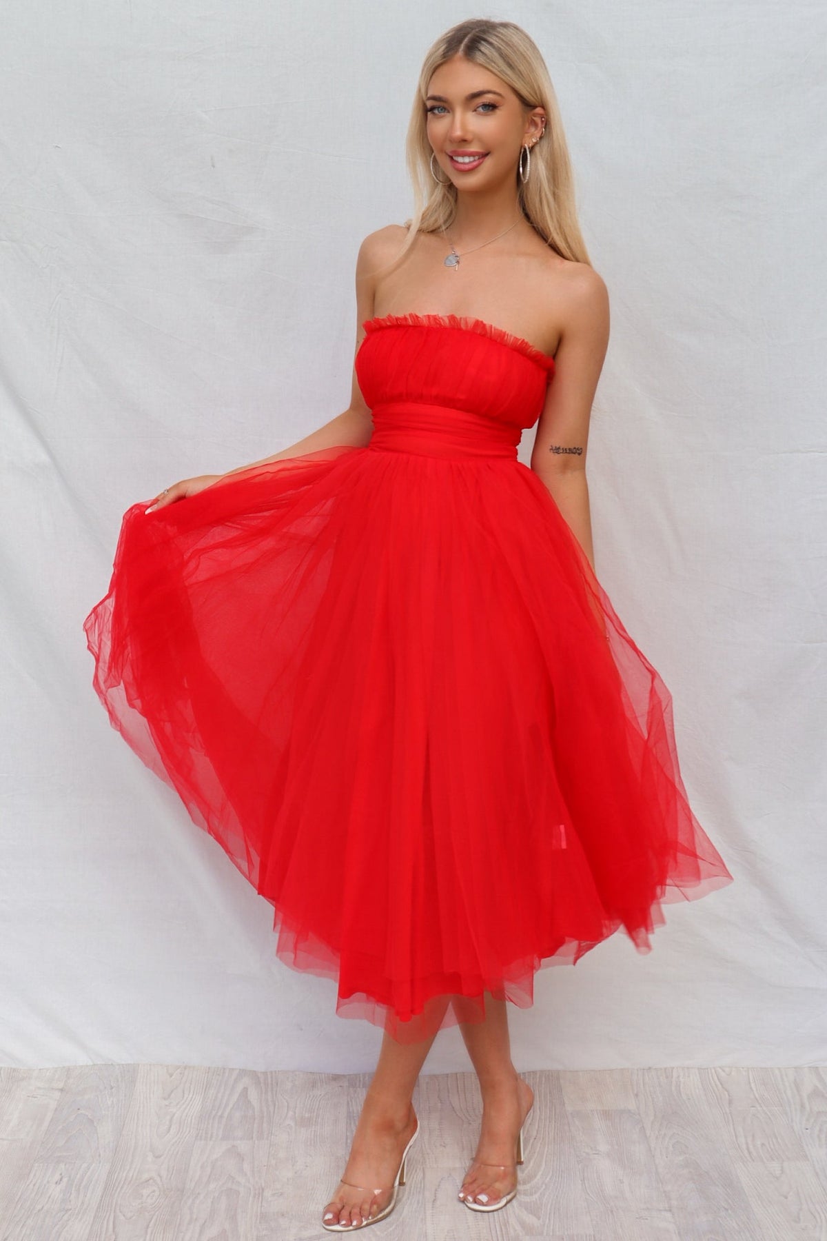 Maria Tulle Midi Dress - Red