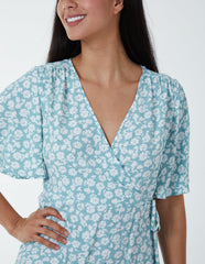 Angel Sleeves Wrap Midi Dress