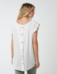 Button Back Frill Shoulder Top