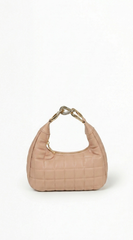 Lux Quilted Faux Leather Hobo Bag - Nude