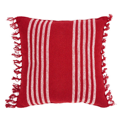 Arendal Red Stripe Pillow Fringed 12x12