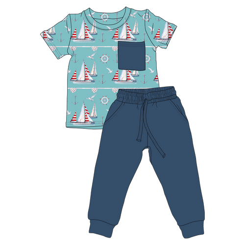 Beckett Sailboats Bamboo Pocket Tee & Jogger Set (Pre-Order)