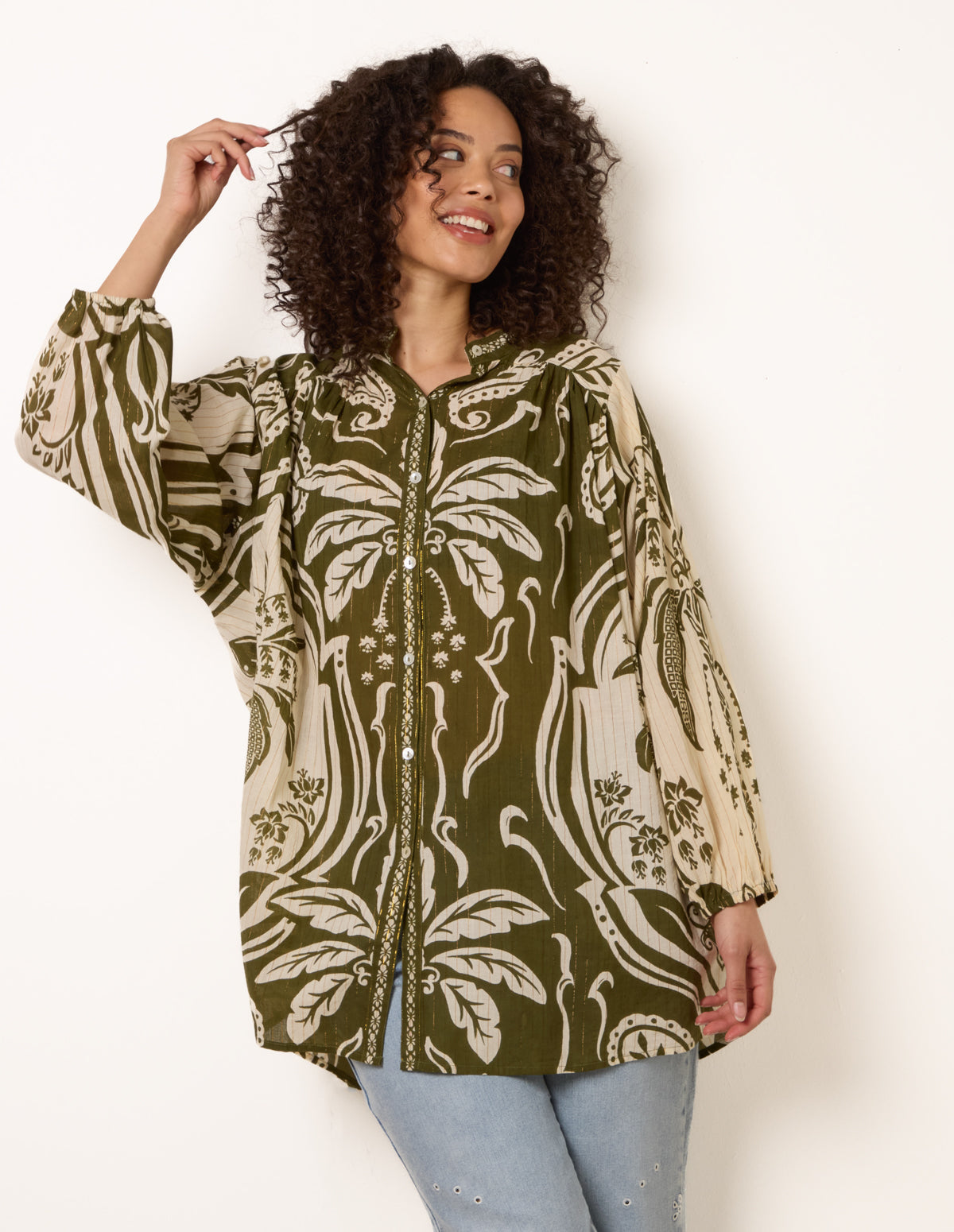 Tropical Metallic Oversized Shirt