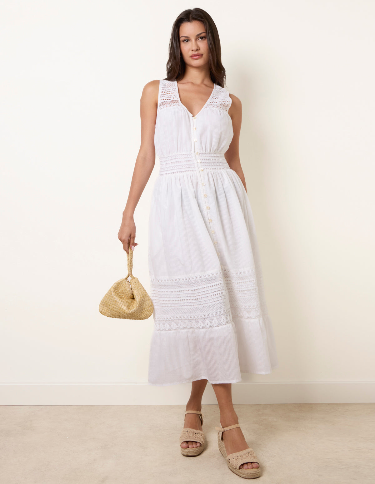 Crochet Insert Button Midi Dress