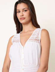 Crochet Insert Button Midi Dress