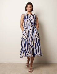 Bold Wave Print Belted Dress