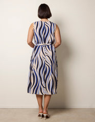 Bold Wave Print Belted Dress