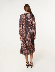 High Neck Metallic Pleated Dress