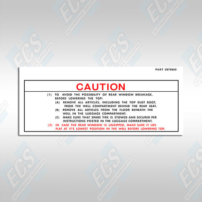 Chrysler Convertible Caution Decal