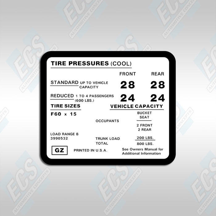 GM Tire Pressure Decal (Multiple Options!)