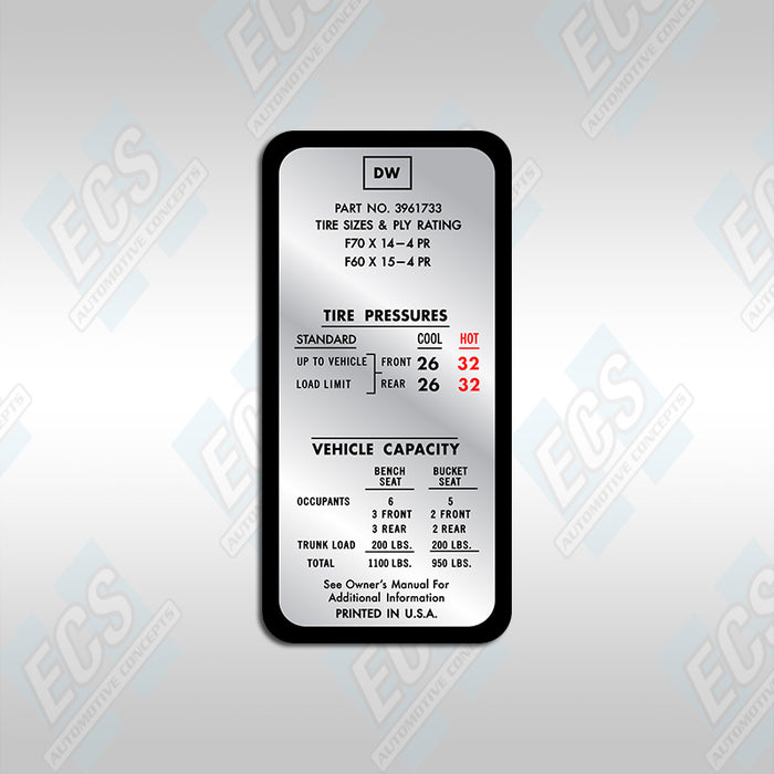 GM Tire Pressure Decal (Multiple Options!)