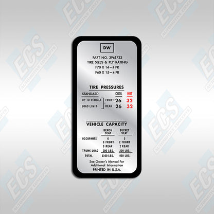 GM Tire Pressure Decal (Multiple Options!)