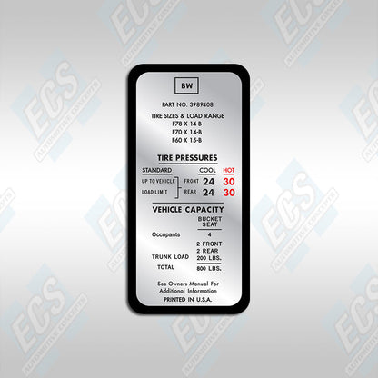 GM Tire Pressure Decal (Multiple Options!)