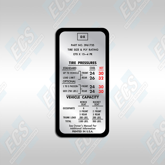 GM Tire Pressure Decal (Multiple Options!)