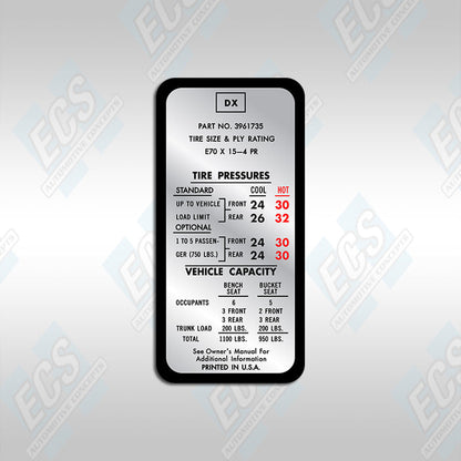 GM Tire Pressure Decal (Multiple Options!)