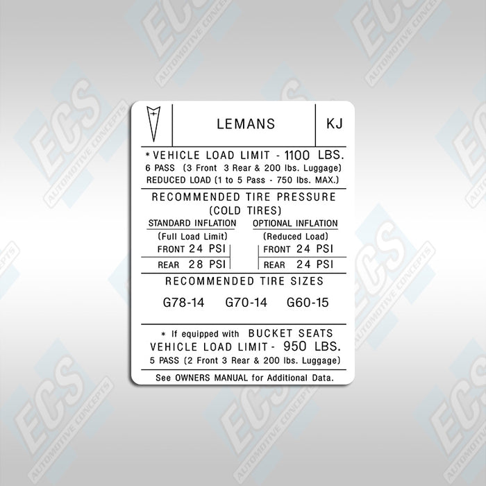 GM Tire Pressure Decal (Multiple Options!)