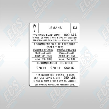 GM Tire Pressure Decal (Multiple Options!)