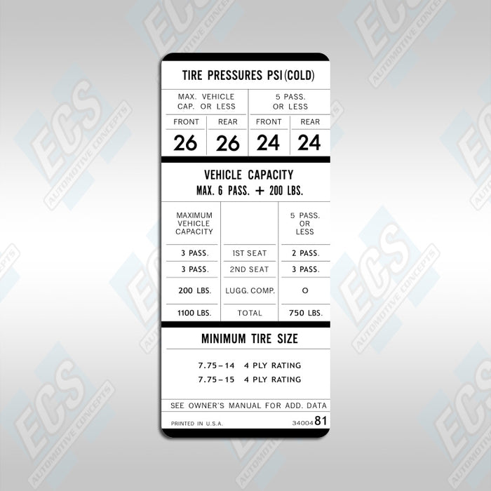 Mopar Tire Pressure Decals (Multiple Options!)