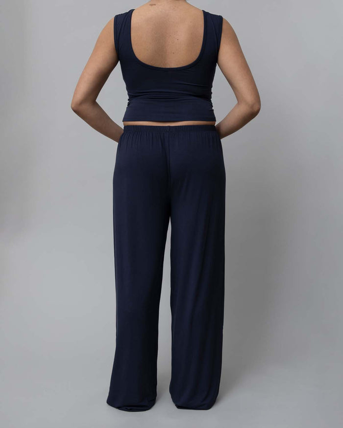 Back View of Recline Pant in Navy from KYE Intimates in Los Angeles.