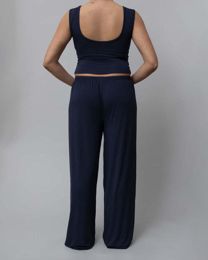 Back View of Recline Pant in Navy from KYE Intimates in Los Angeles.