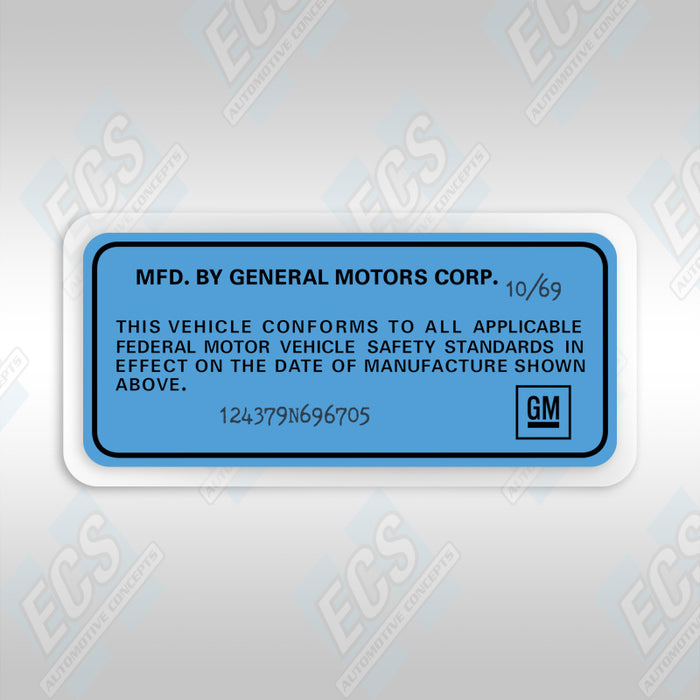 VIN Data Decal (1969-72 GM Vehicles)