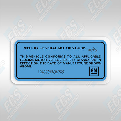 VIN Data Decal (1969-72 GM Vehicles)