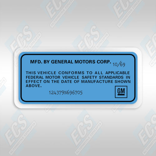 VIN Data Decal (1969-72 GM Vehicles)
