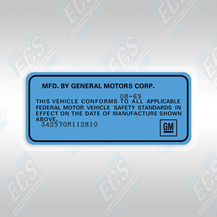 VIN Data Decal (1969-72 GM Vehicles)