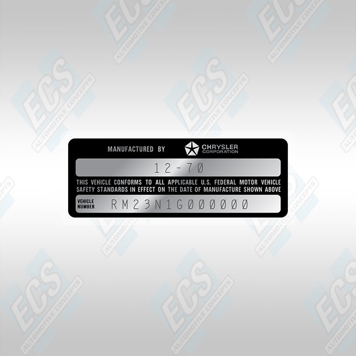 VIN Data Decal (1970-71 Mopar Vehicles)