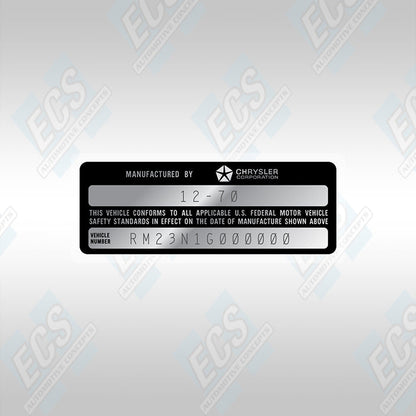 VIN Data Decal (1970-71 Mopar Vehicles)