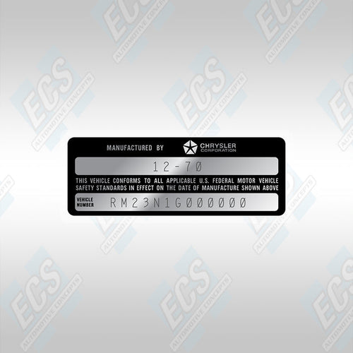 VIN Data Decal (1970-71 Mopar Vehicles)