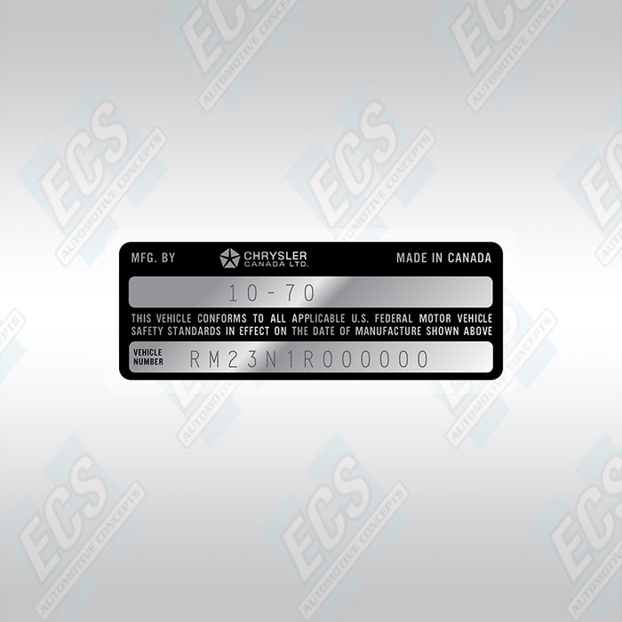 VIN Data Decal (1970-71 Mopar Vehicles)