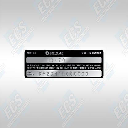VIN Data Decal (1970-71 Mopar Vehicles)