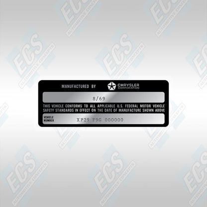 VIN Data Decal (1970-71 Mopar Vehicles)