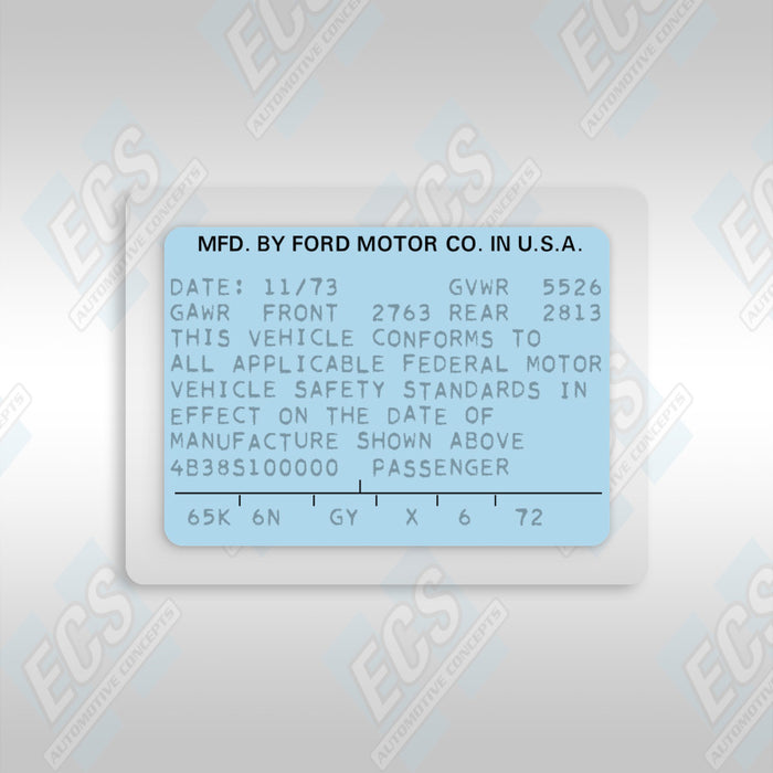 VIN Data Decal (1972-89 Ford Vehicles)