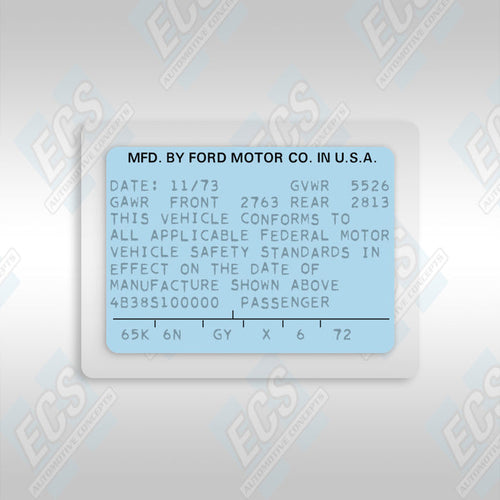 VIN Data Decal (1972-89 Ford Vehicles)