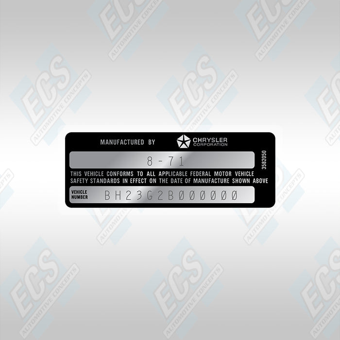 VIN Data Decal (1972-89 Mopar Vehicles)
