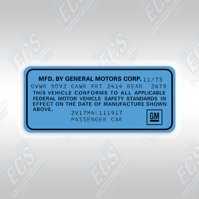 VIN Data Decal (1973-89 GM Vehicles)
