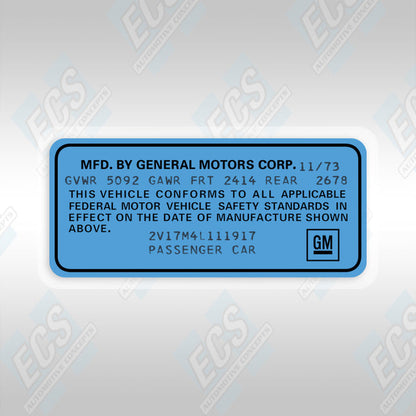 VIN Data Decal (1973-89 GM Vehicles)