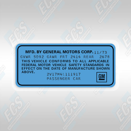 VIN Data Decal (1973-89 GM Vehicles)