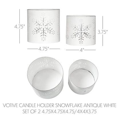 Votive Candle Holder Snowflake Antique White Set of 2