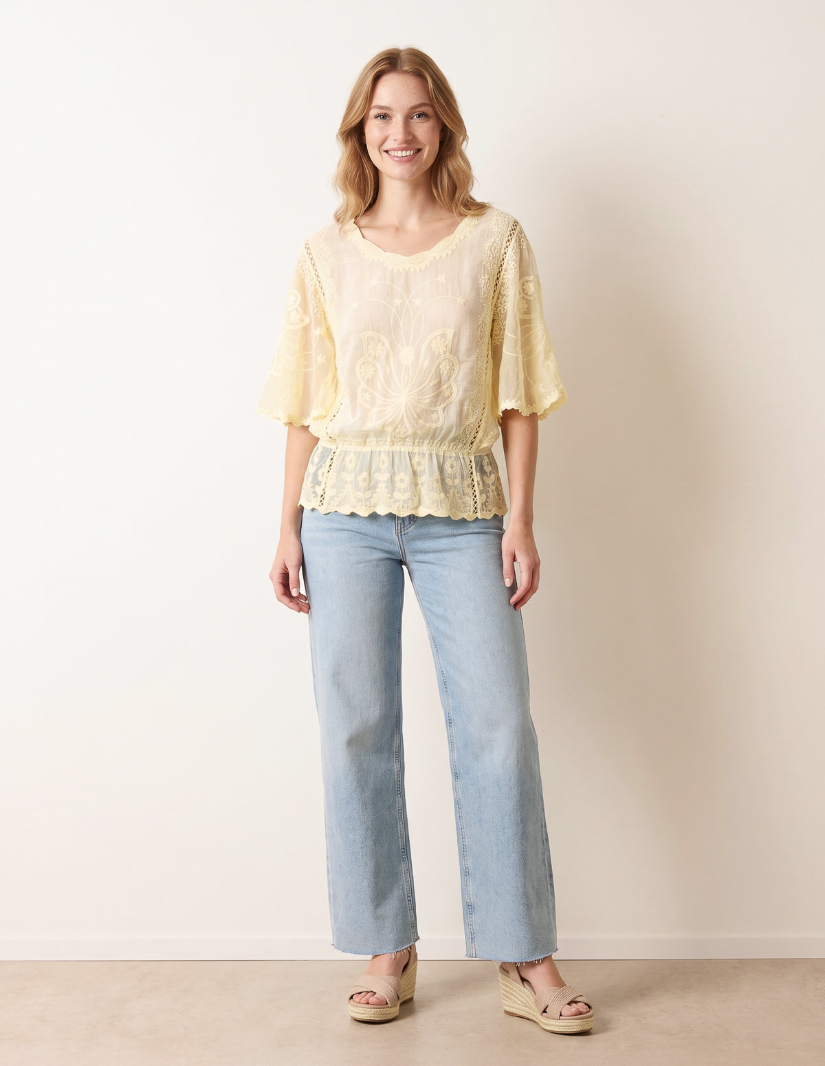 Floral Lace Butterfly Sleeve Blouse