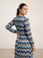 Pleated Zig Zag Print Dress