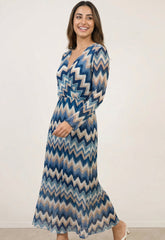 Pleated Zig Zag Print Dress